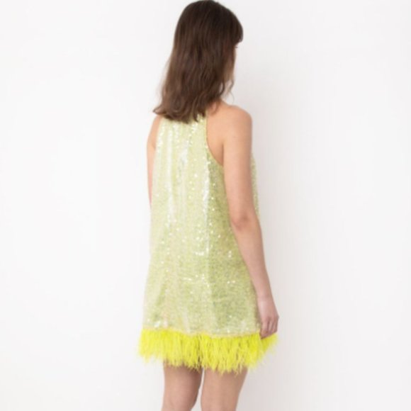 AMY LYNN - Esther Green Sequin Feather Trim Dress - Picture 2 of 3